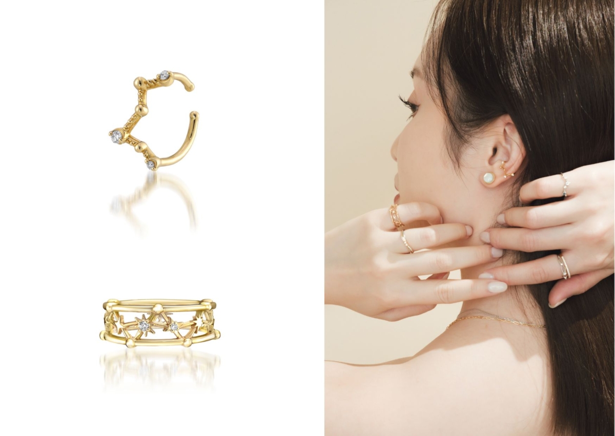 CONSTELLATION 系列 K18 耳骨夾,NT$11,300;K10 尾戒,NT$10,700