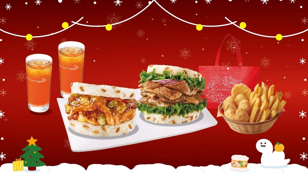 摩斯漢堡「晚餐雙人餐」組合，主打超級大麥海洋珍珠堡、超級大麥薑燒珍珠堡令人滿足又飽足。