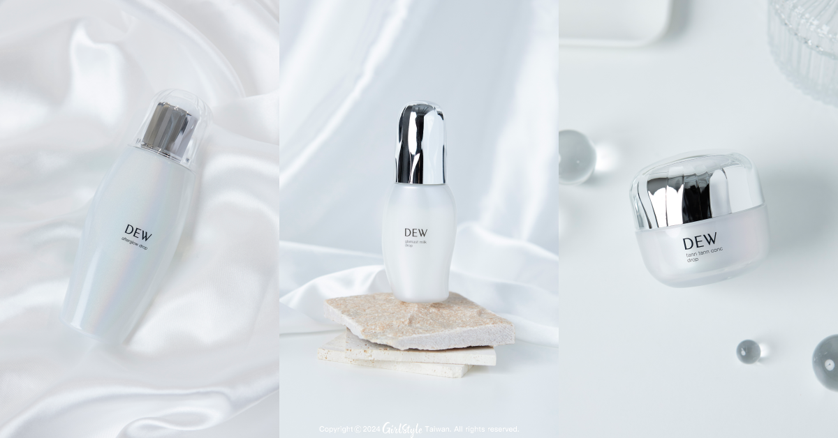 Kanebo DEW 恆潤膜法晶露(左)、Kanebo DEW 彈潤膜法晶乳(中)、Kanebo DEW 彈潤膜法線雕霜(右)