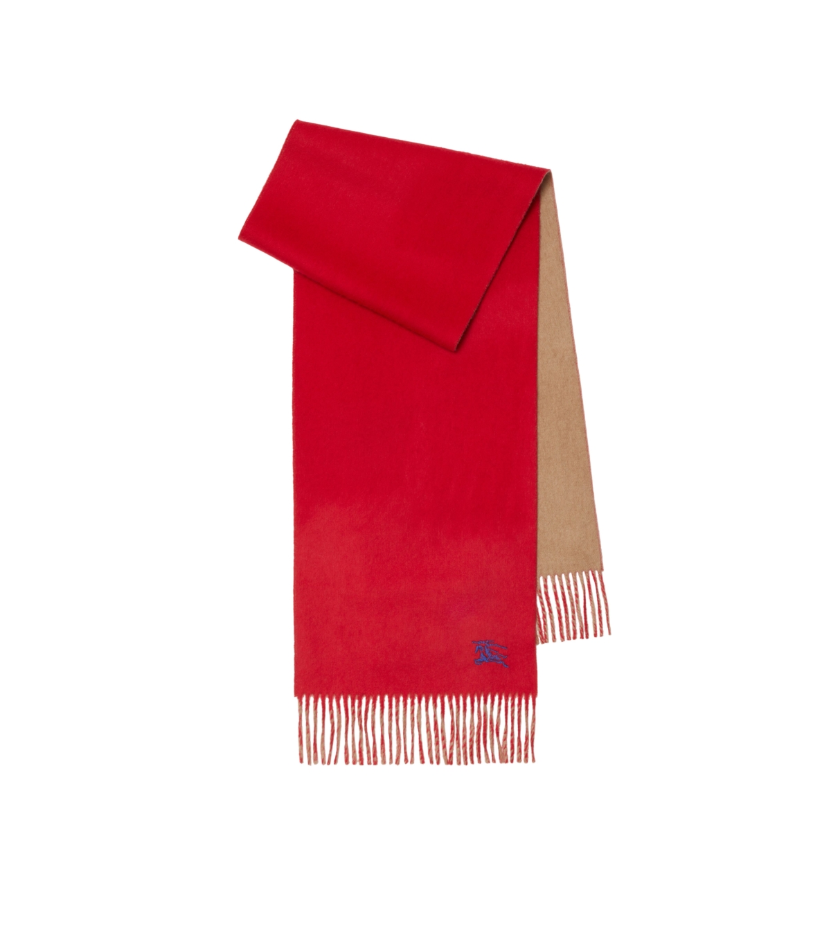 Burberry郵筒紅與駝色雙面兩用喀什米爾圍巾,NT$21,900