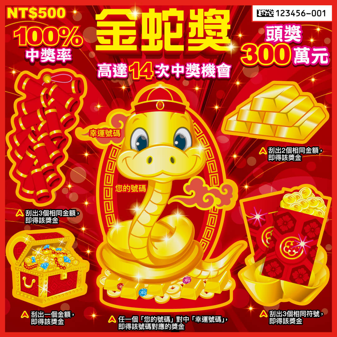 500元「金蛇獎」100%中獎