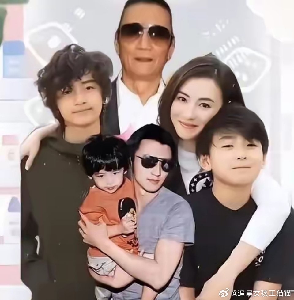 謝賢、謝霆鋒、張柏芝、謝振軒Lucas、謝振南Quintus合成照。