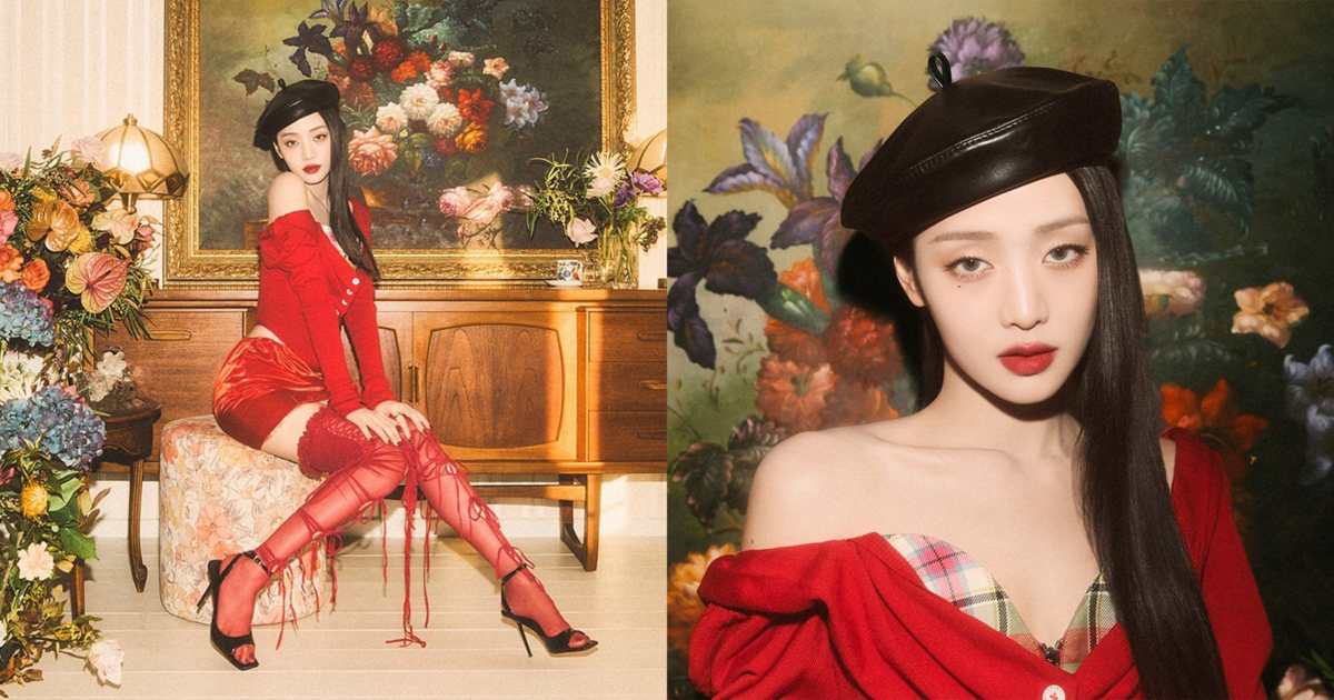 Minnie身穿全紅色系性感套裝造型