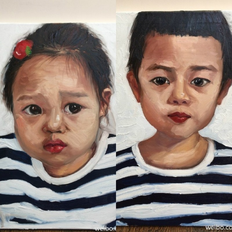 孫儷筆下的兒子「等等」、女兒「小花」表情活靈活現。