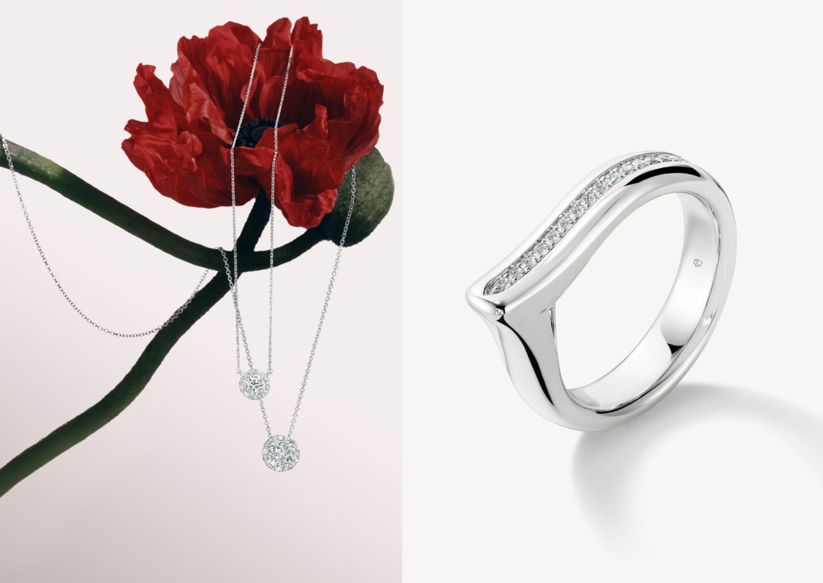 Hearts On Fire Joy 白K金鑽石項鍊,NT$ 63,000;LU 白K金鑽石戒指,NT$ 92,000