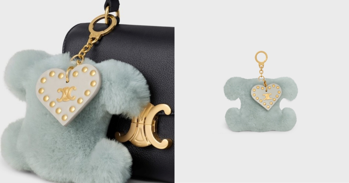 CELINE TRIOMPHE HEART羊毛革及牛皮革絨球鑰匙圈，NT$22,500