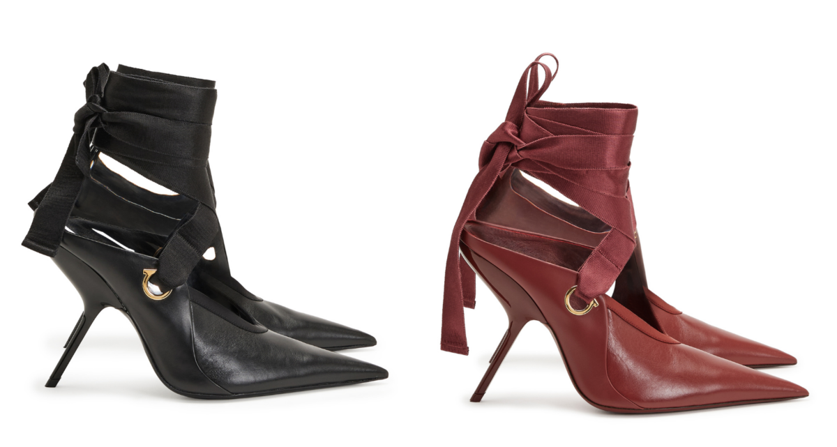 Ferragamo 絲緞尖頭穆勒高跟鞋，NT$ 45,400