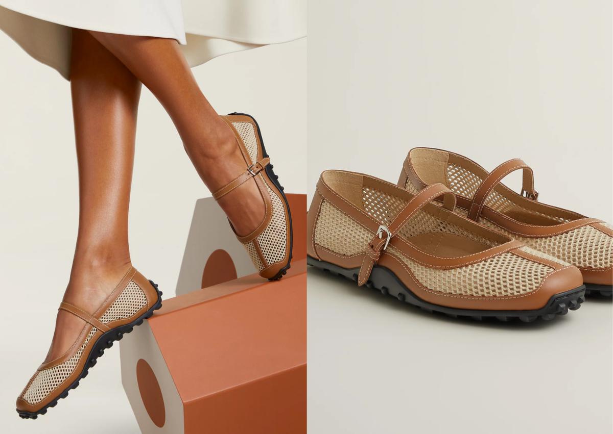 Hermes Kichu 芭蕾舞鞋（咖色拼接），NT$ 30,100