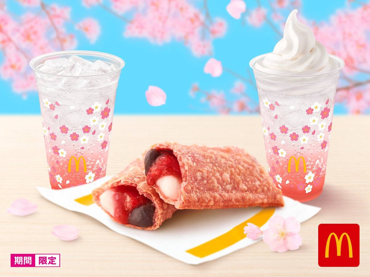 「紅豆麻糬草莓大福派」、「McFizz McFloat桃子檸檬汽水」簡直就是賞櫻夢幻甜點組合。