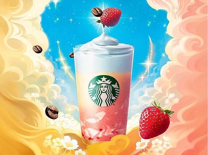 星巴克春季3月新品「春空咖啡牛奶星冰樂」一推出就引爆話題。