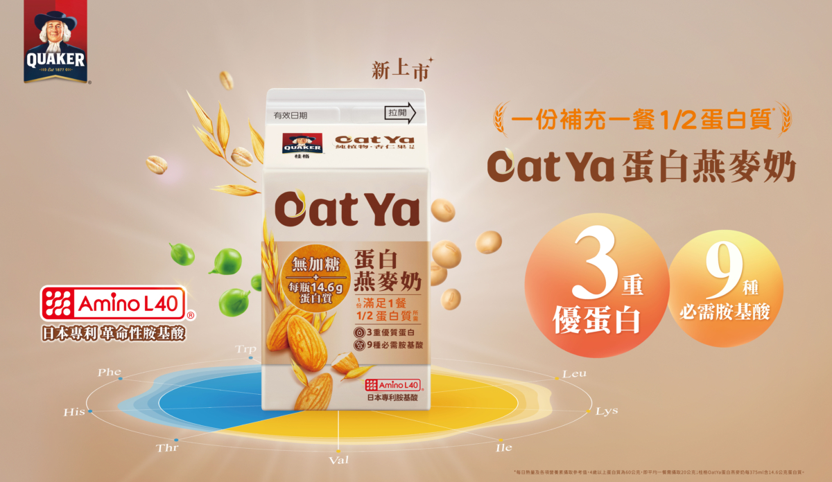 「桂格 Oat Ya 蛋白燕麥奶」不僅提供每餐1/2 的蛋白質需求,還以「六大零添加」確保健康。