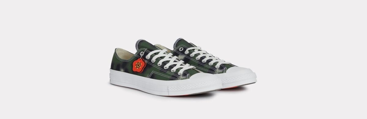 Converse x KENZO 聯名系列 軍綠色花影迷彩低筒帆布鞋,NT$ 4,800