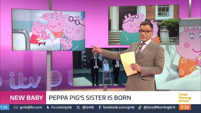英國媒體熱烈報導「佩佩豬」媽媽生第三胎