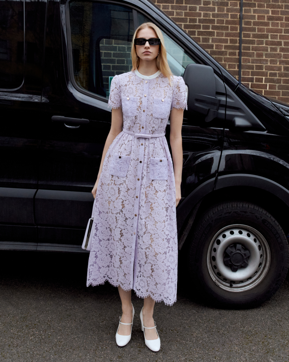 self-portrait Lilac Lace Button Front Midi Dress,NT$23,300