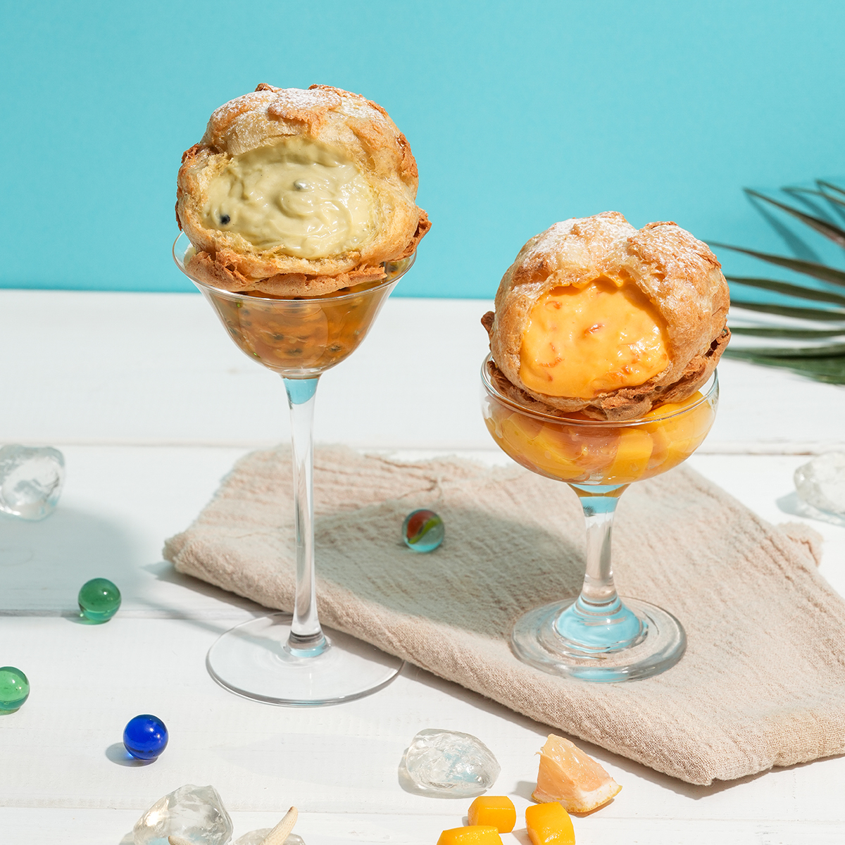 「beard papa's」今年盛夏推出清爽系甜點聖品「楊枝甘露泡芙」、「百香果綠茶泡芙」。