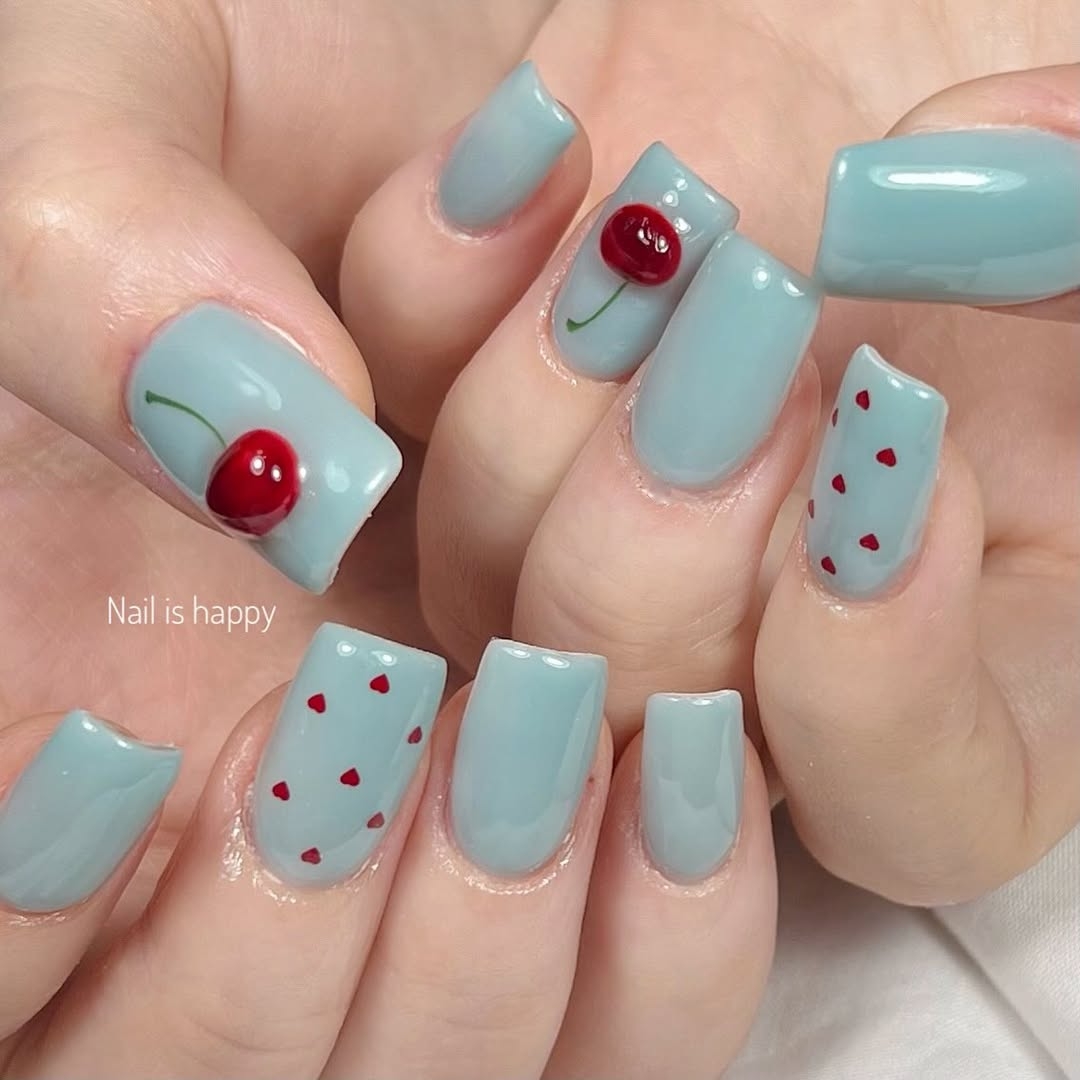 水藍色 × 愛心櫻桃