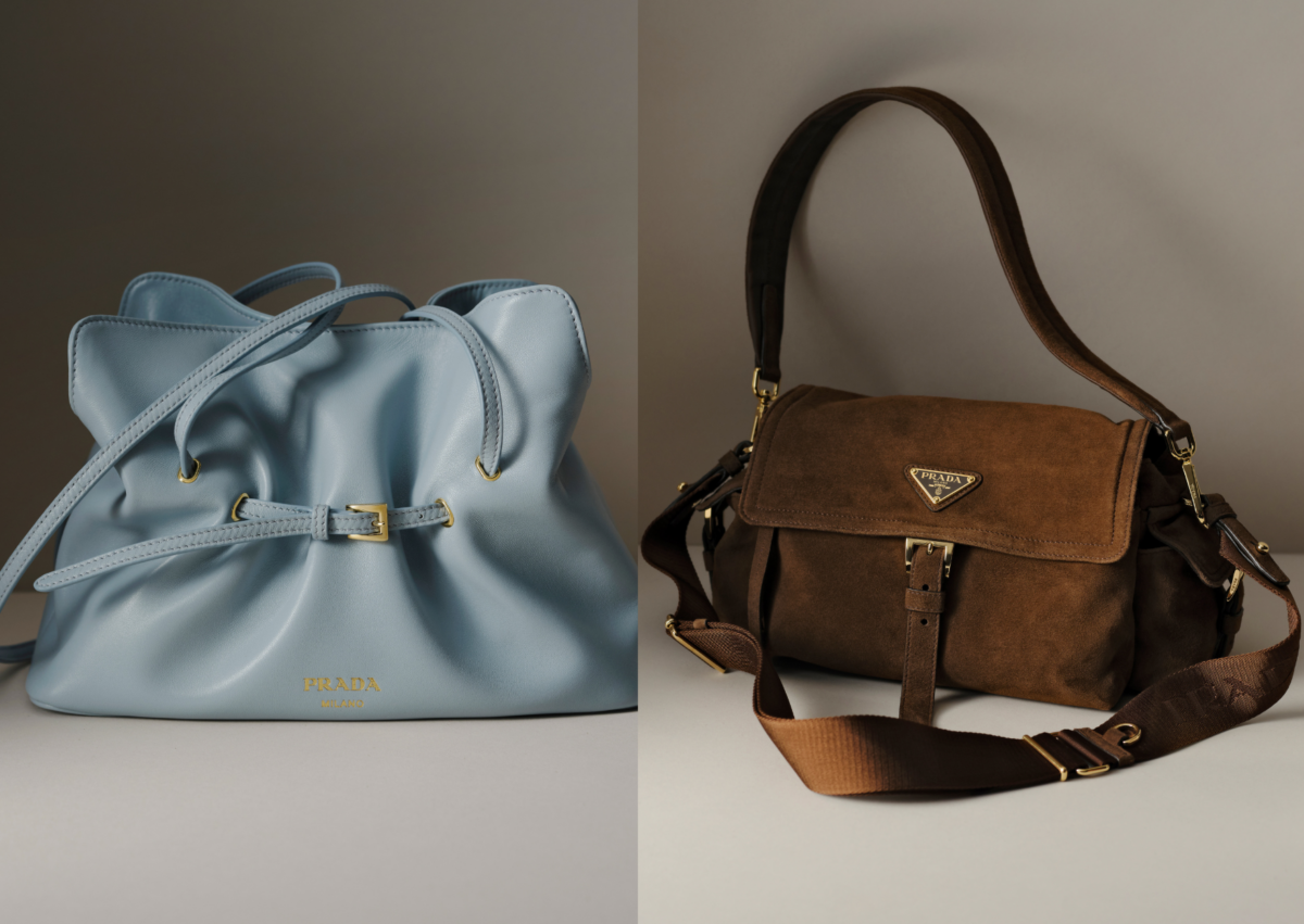 Prada Dada 納帕皮革肩背包，NT$ 91,000；Prada Explore 麂皮肩背包，NT$ 110,000