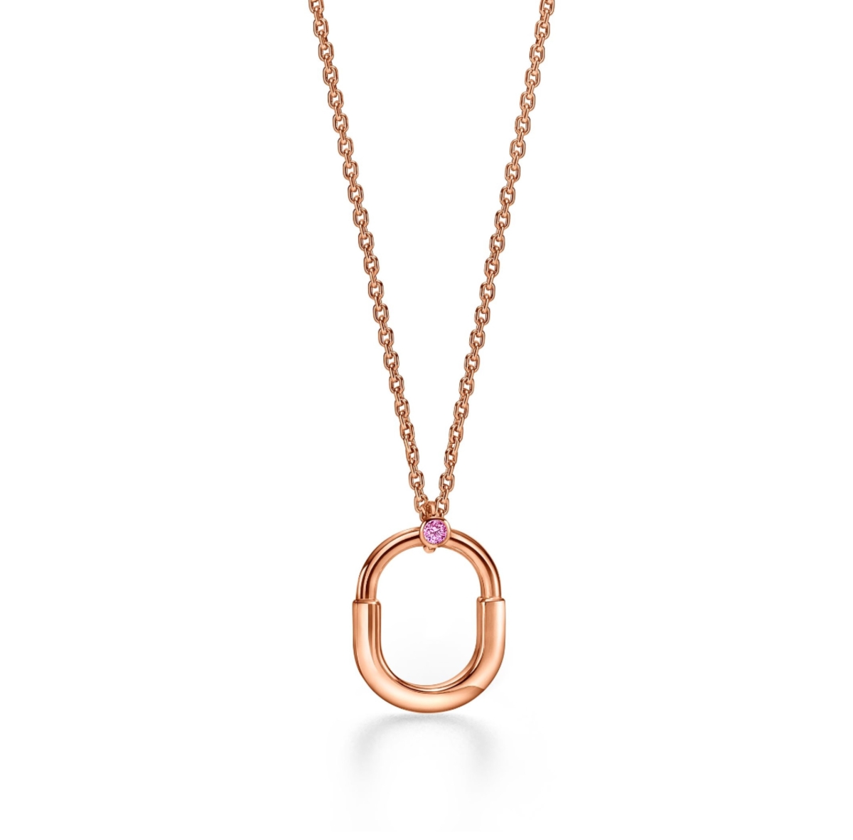 Tiffany Lock系列玫瑰K金鑲嵌粉紅藍寶石項鍊(小型款)