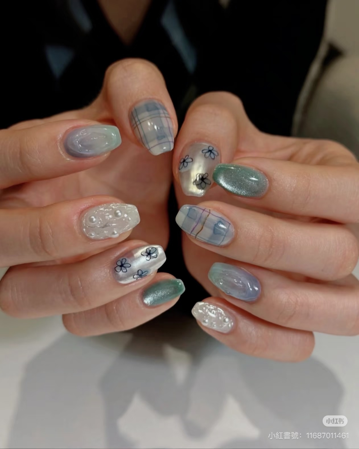 七夕藍色美甲靈感02：日系手繪藍調