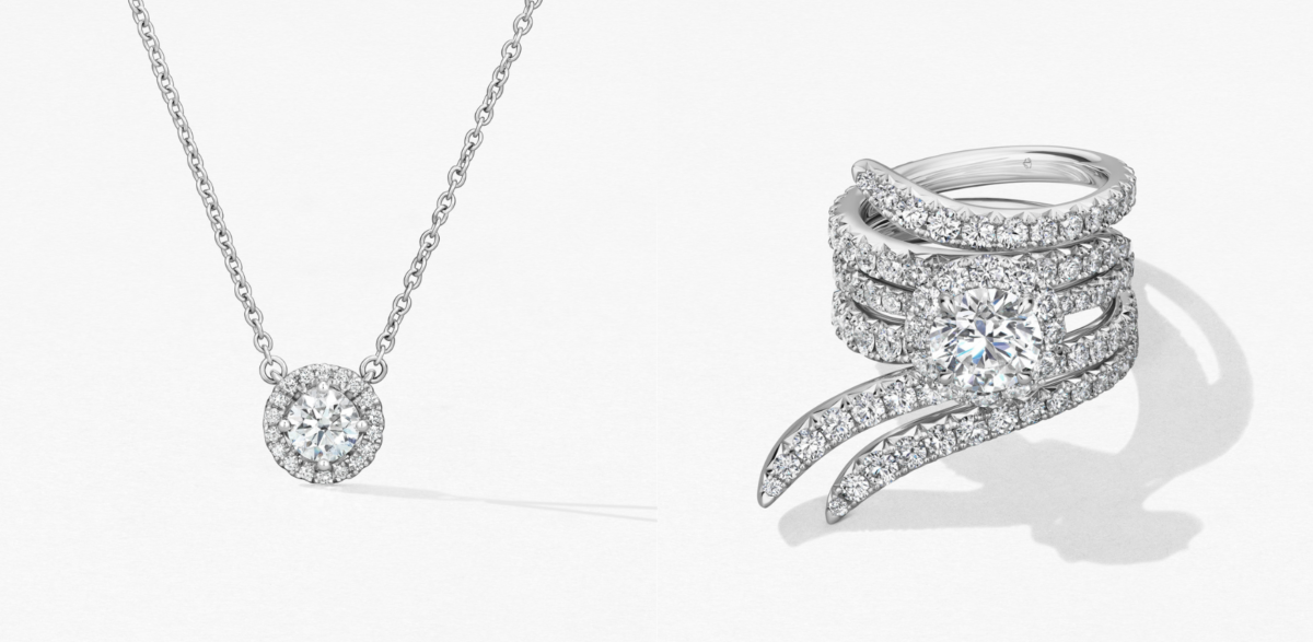 Hearts On Fire VELA 白K金法式鑲嵌鑽石戒指、VELA Halo 鉑金鑲鑽戒指、VELA 白K金法式鑲嵌鑽石戒指;Hearts On Fire JOY 白K金鑽石項鍊