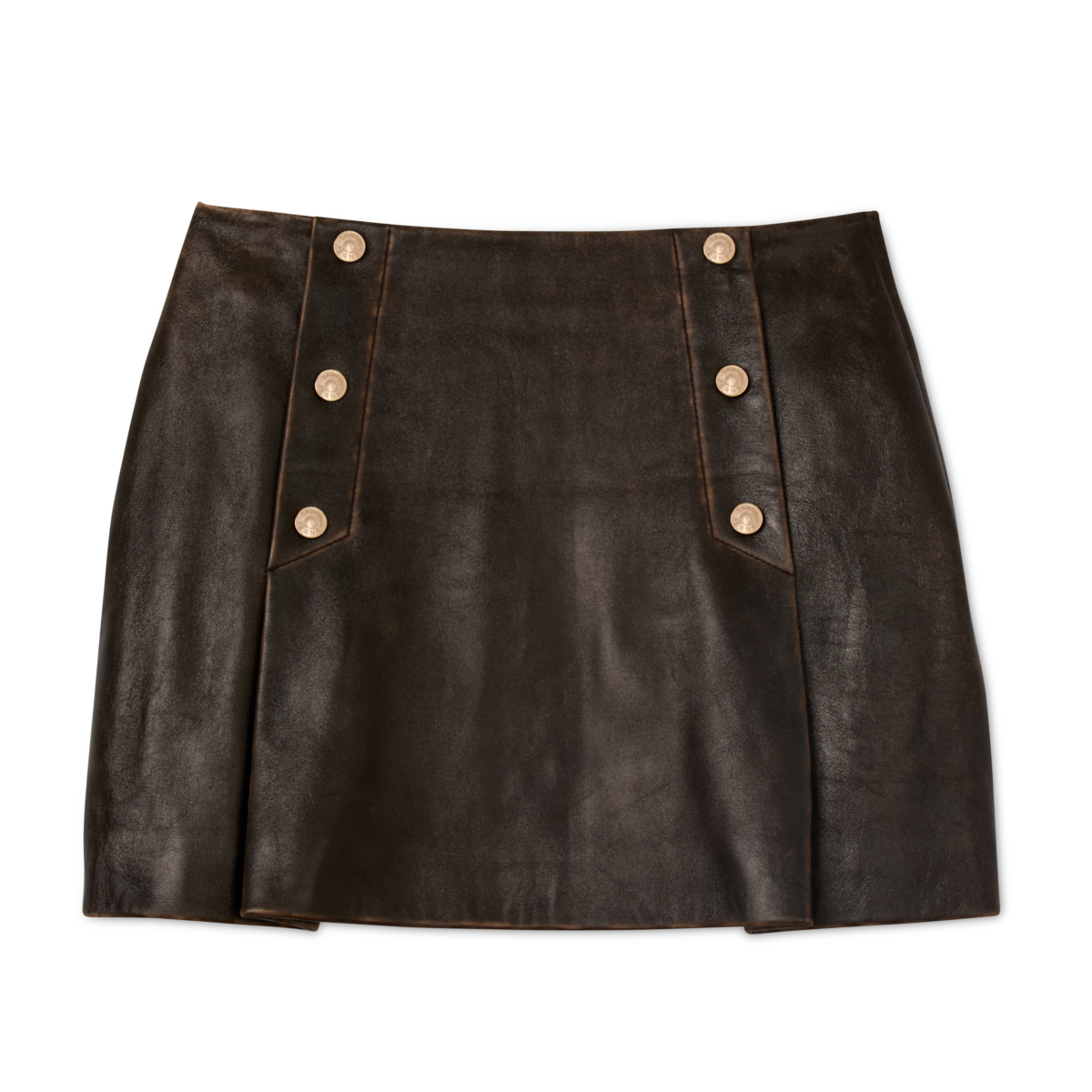 SANDRO 深棕色復古皮革短裙，NT$17,190