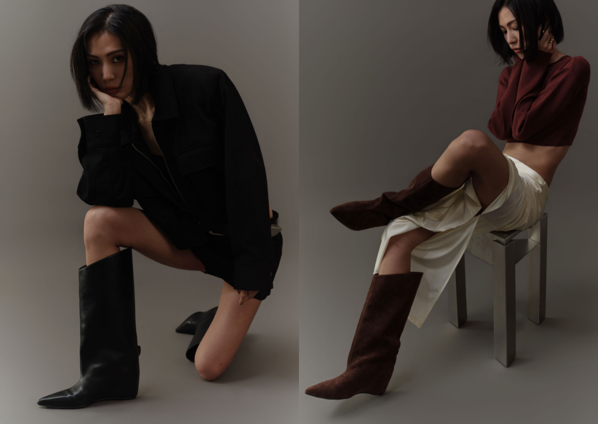 Doe：Molly 皮革尖頭寬筒長靴：建議售價 $3,980 / 麂皮棕.皮革黑 / 36.37.38.39.40.41