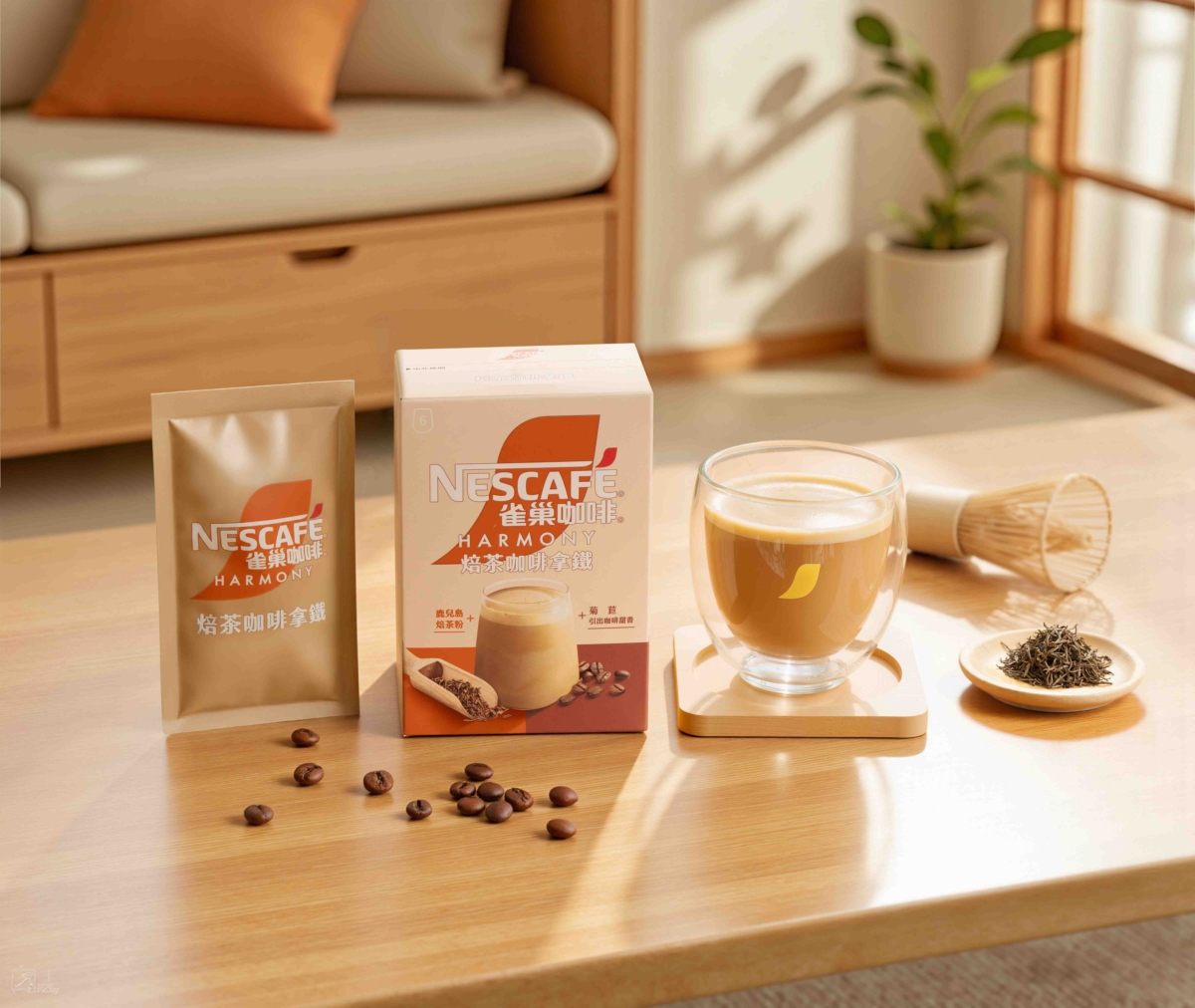 「雀巢焙茶咖啡拿鐵」嚴選日本鹿兒島直送焙茶粉，來呈現細膩淡雅的茶香。