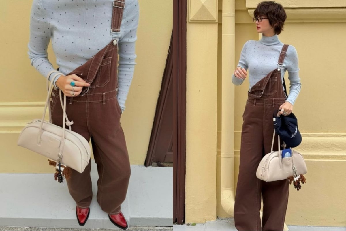 整體配色維持「奶油灰×可可棕」再點一抹飽和色，溫柔又有精神。