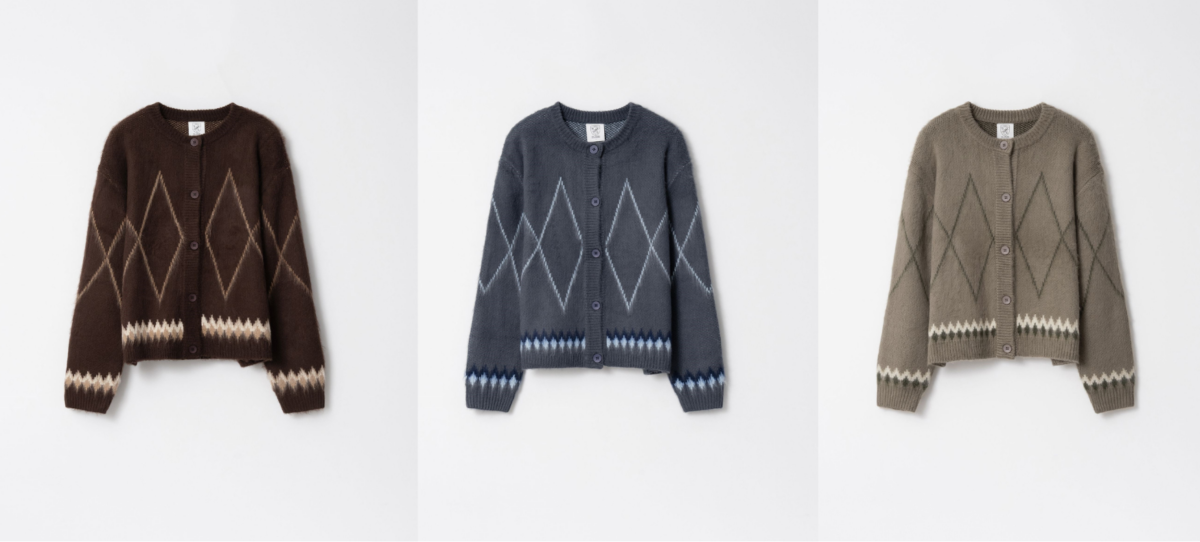 Pazzo 菱格紋磨毛感圓領針織外套（金針菇&黃大謙聯名款），NT$1,090