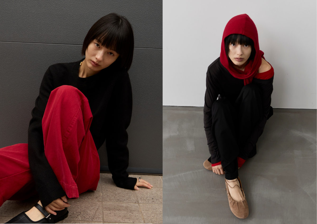 Studio doe H 型水洗斜紋直筒褲；海島棉鬆軟針織連帽圍巾