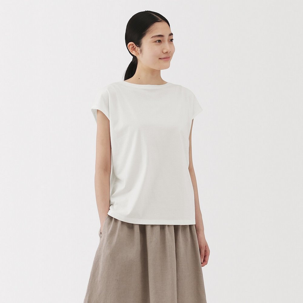 女天竺法式袖T恤(白色)，NT$199元