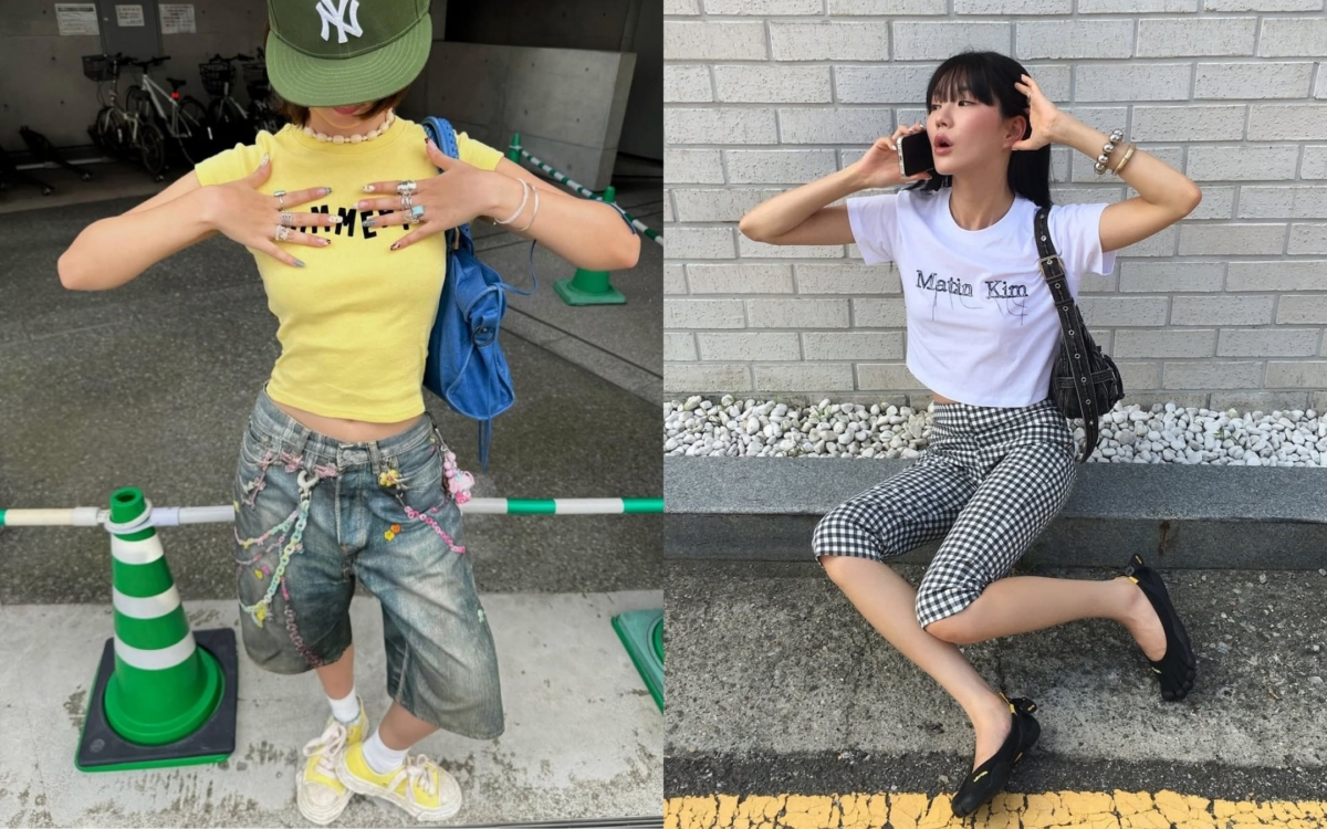 今年韓系穿搭將90年代的街頭寬鬆Jorts與 Y2K時期的緊身Capri Pants同時帶回大眾視野。