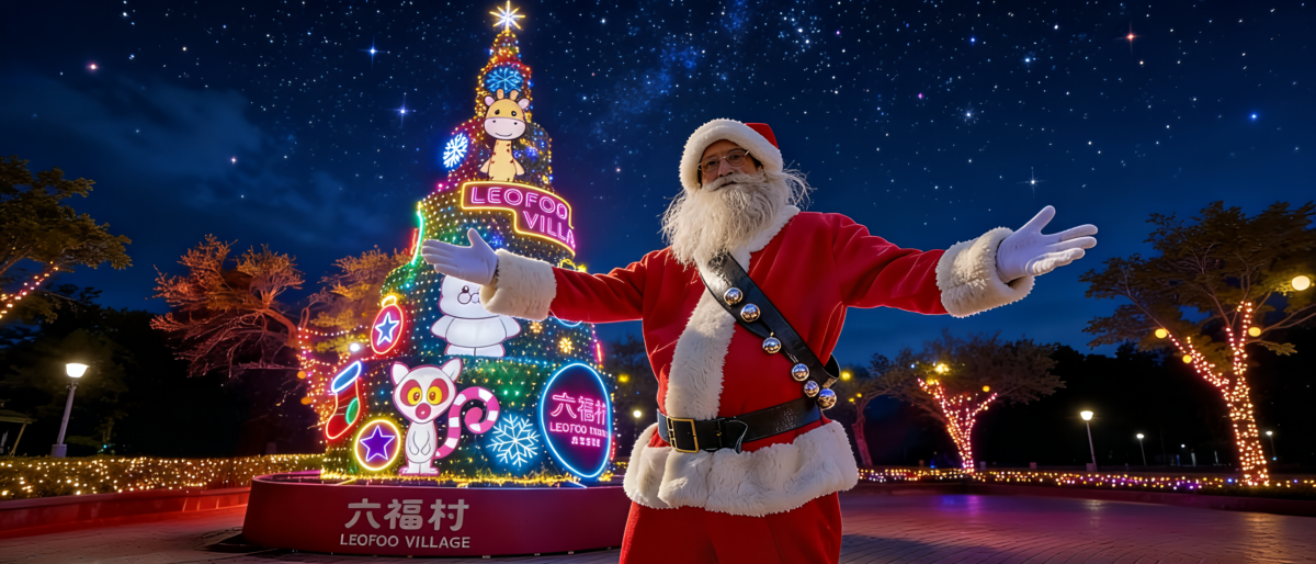 六福村全身變裝成耶誕老公公_耶誕老婆婆即可免費入園。