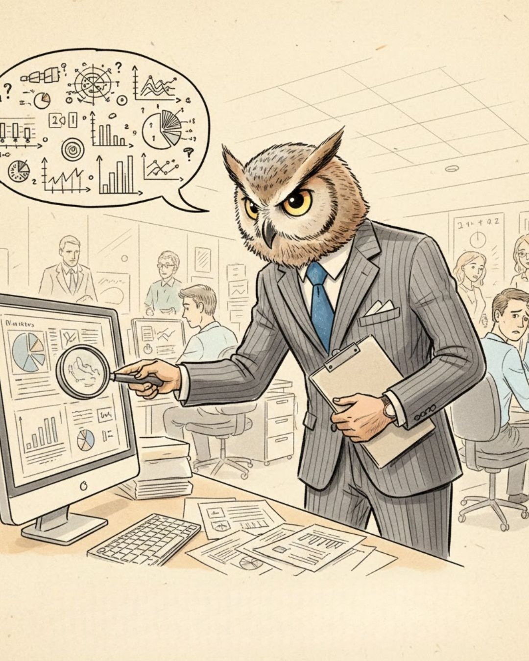 貓頭鷹型同事總是糾結於數據。
