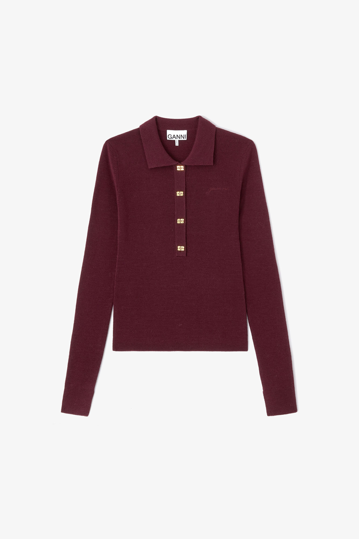 GANNI 經典日常羊毛POLO衫-酒紅，NT$10,300