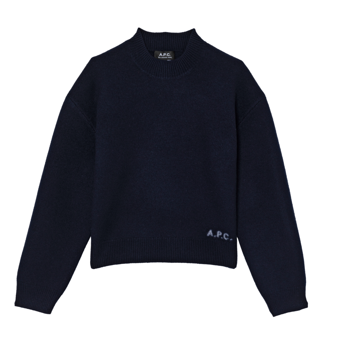 A.P.C. 角落LOGO深藍ESTHER厚氈美麗諾毛衣，NT$12,800