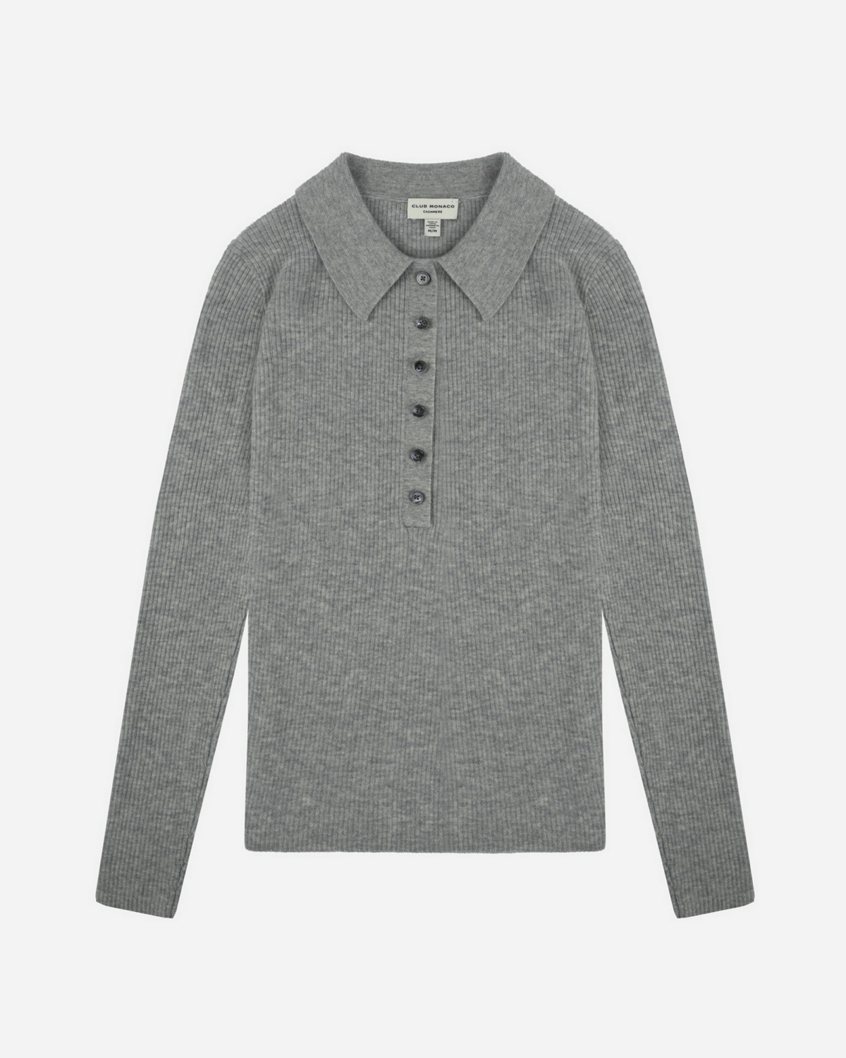 Club Monaco 霧灰喀什米爾羊毛羅紋polo領女士上衣，NT$15,900