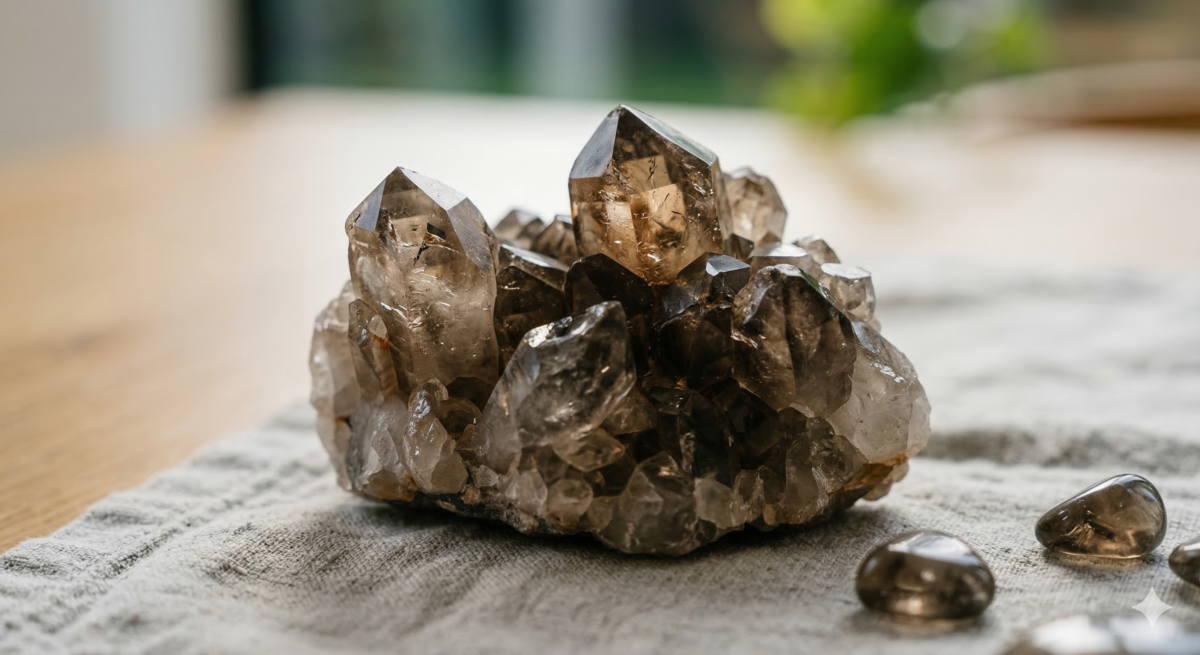 茶晶（Smoky Quartz）又稱煙晶，以其深邃的棕褐色澤著稱