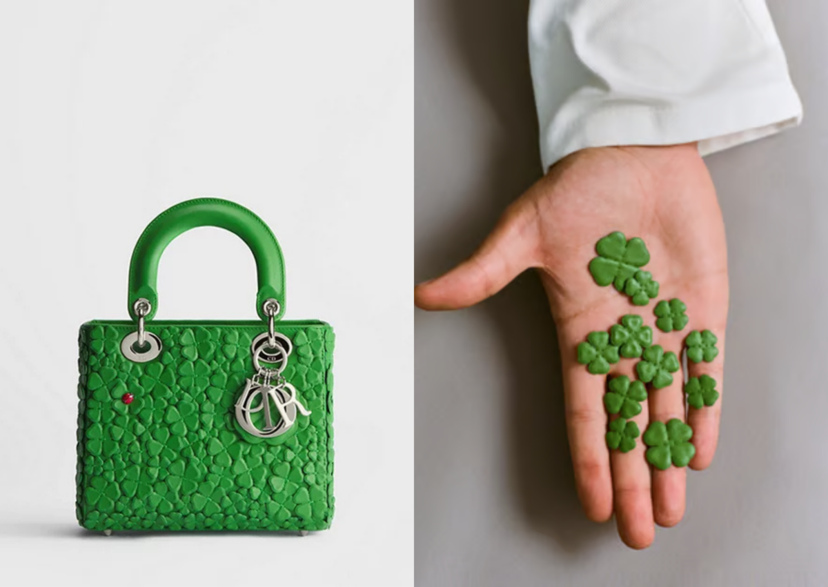 Lady Dior 小型包附背帶幸運草綠色 Dior Clover Allover 幸運草刺繡羊皮，NT$ 350,000