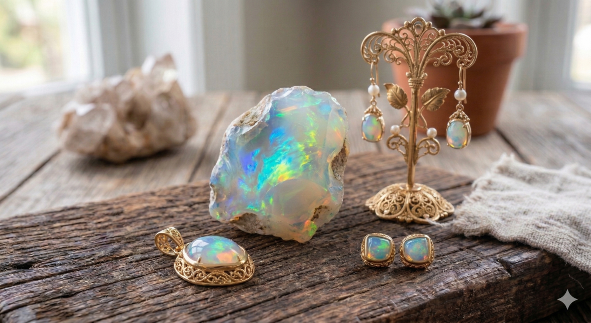 蛋白石的虹彩光芒對應多個人體脈輪，能帶來身心的平衡與愉悅