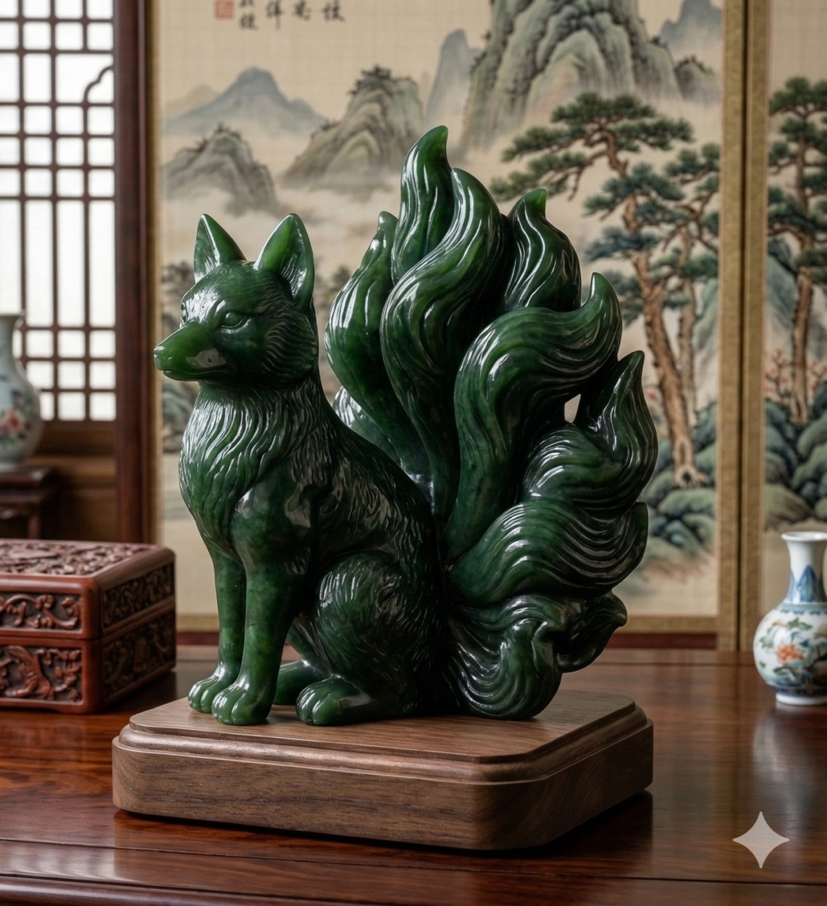 九尾狐石居家擺放範例：臥室床頭招正緣與客廳財位能量布局