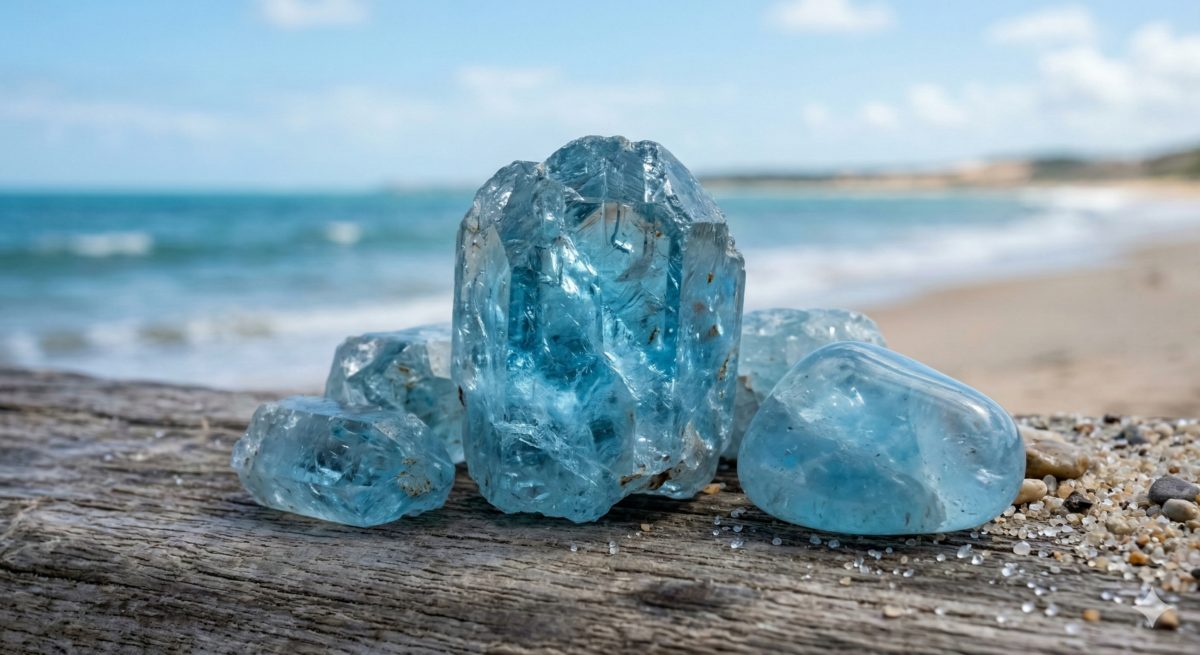 海藍寶（Aquamarine）那如海水般清澈的湛藍色澤，總是讓人感到平靜與療癒。