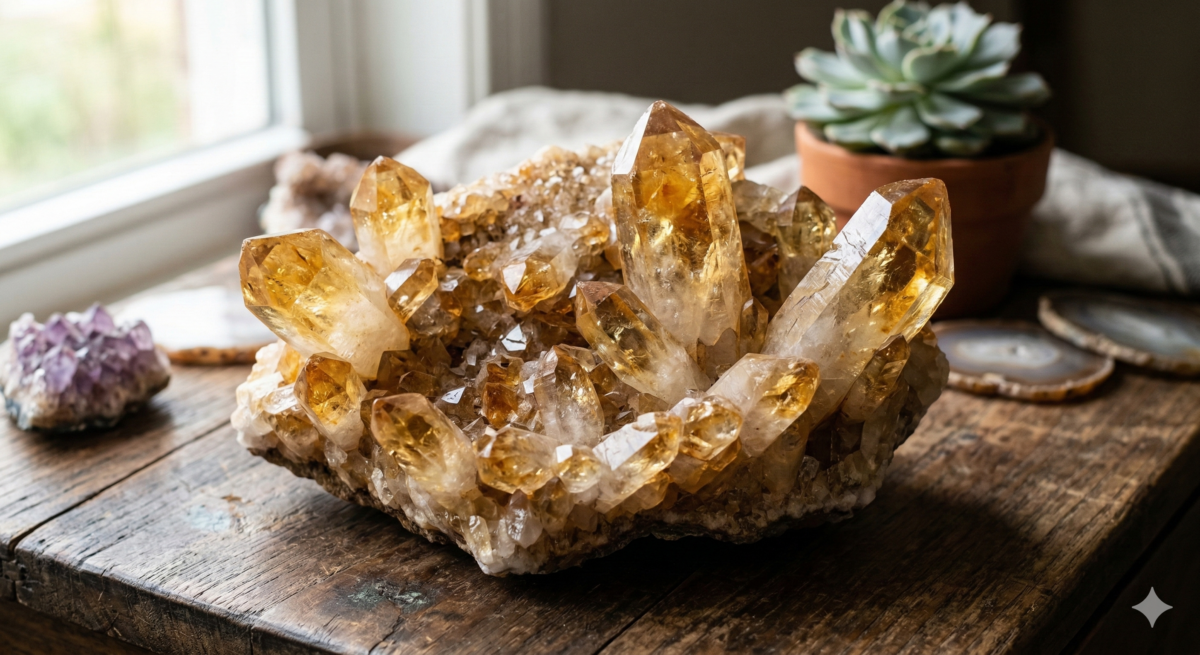 辨別真假黃水晶教學圖-天然色帶與人工加熱色澤對比