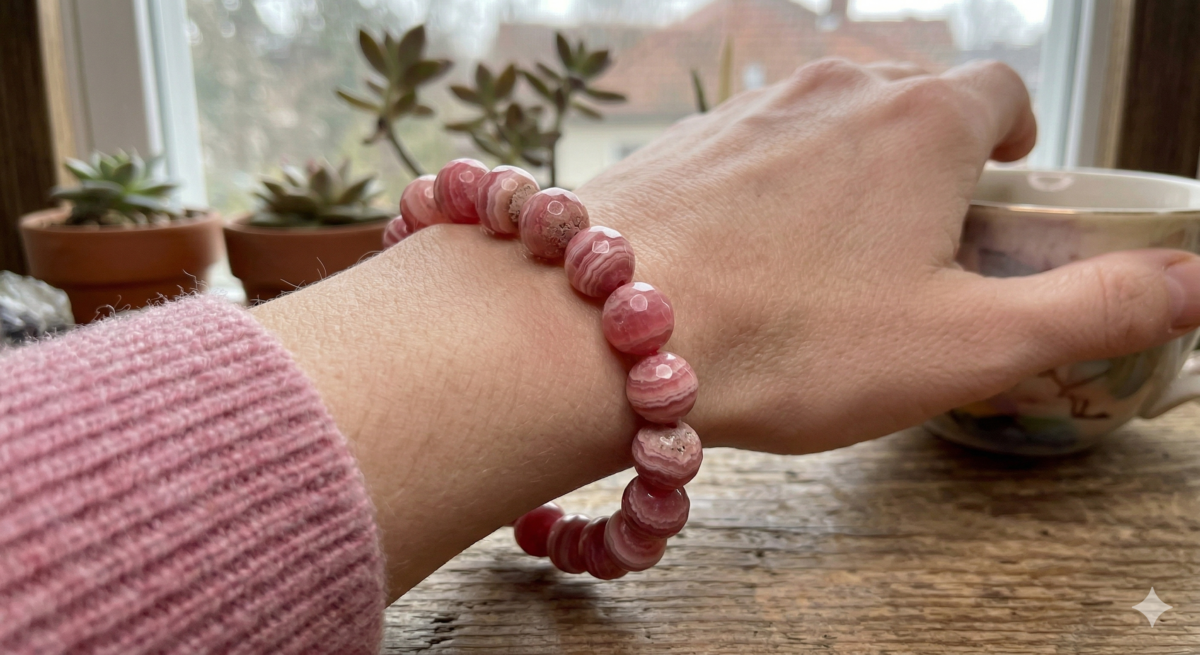 紅紋石是開發「心輪」的最強寶石之一，能帶來比粉晶更具包容力與熱情的能量。