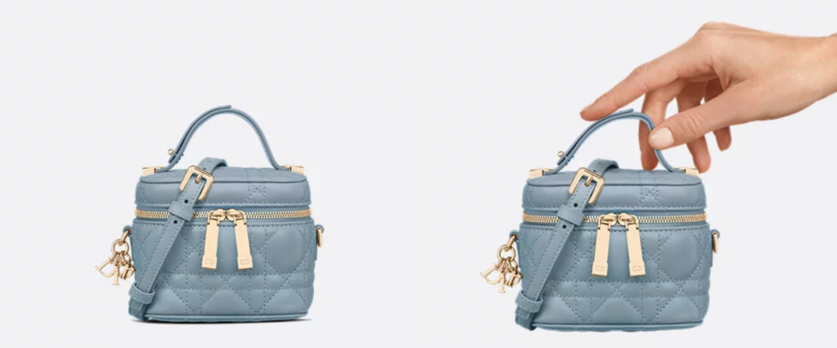 Lady Dior Micro 微型化妝包雲藍色 Cannage 籐格紋羊皮，NT$ 60,000