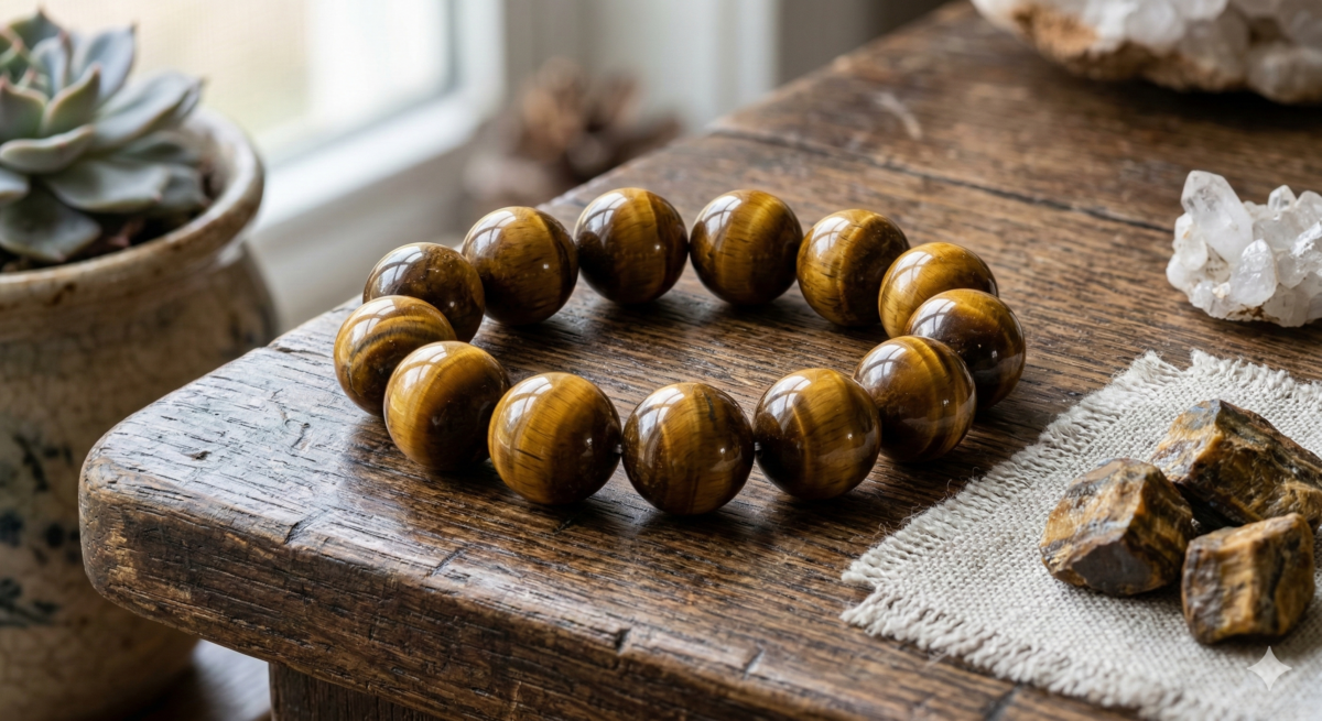 天然黃虎眼石手鍊特寫-展示霸氣貓眼效應與絲絹光澤