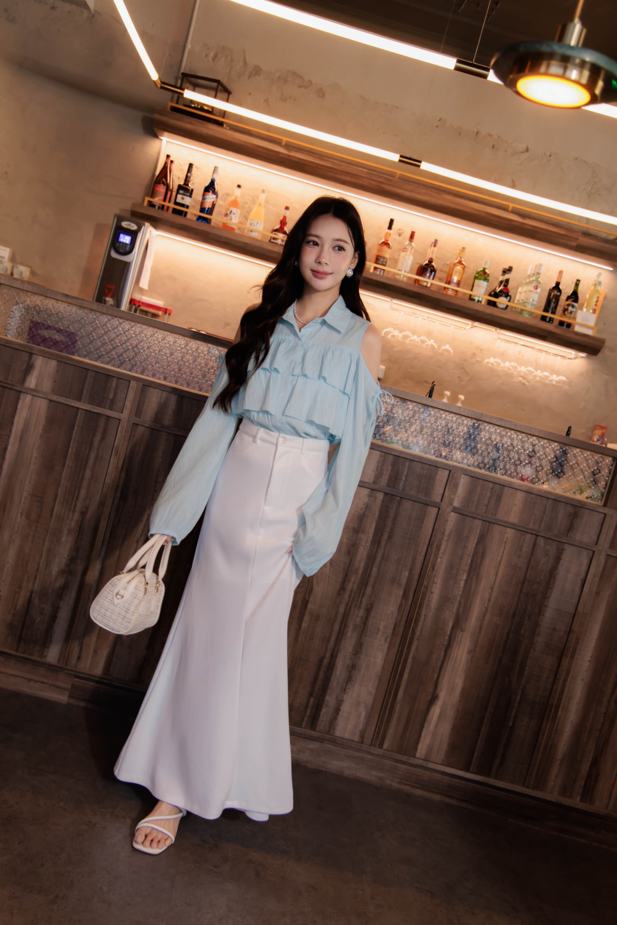 seoulmate 好感挖肩綁帶蛋糕襯衫