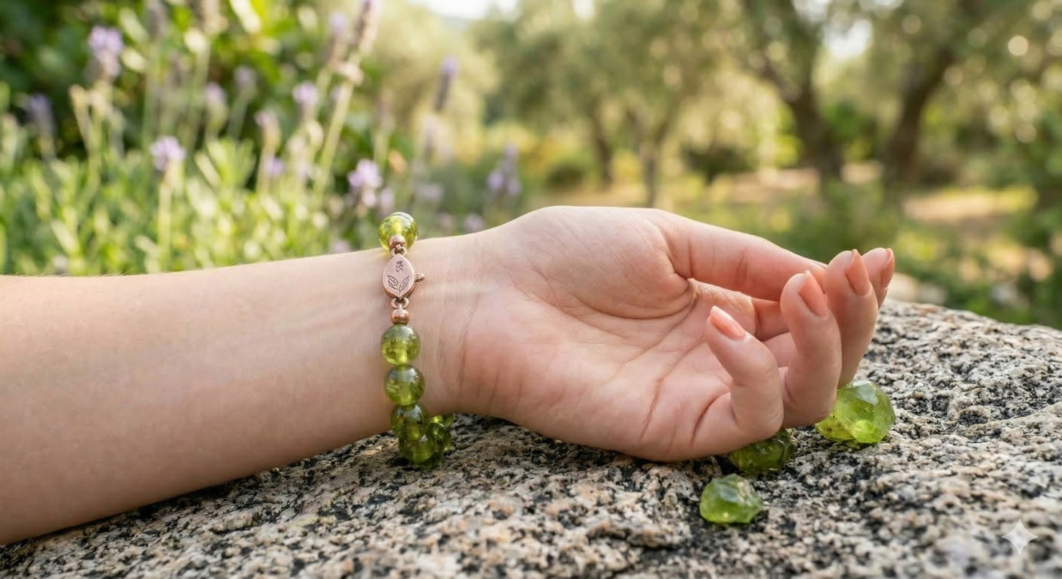 在能量療癒領域，橄欖石對應心輪（Heart Chakra）與太陽神經叢（Solar Plexus）。