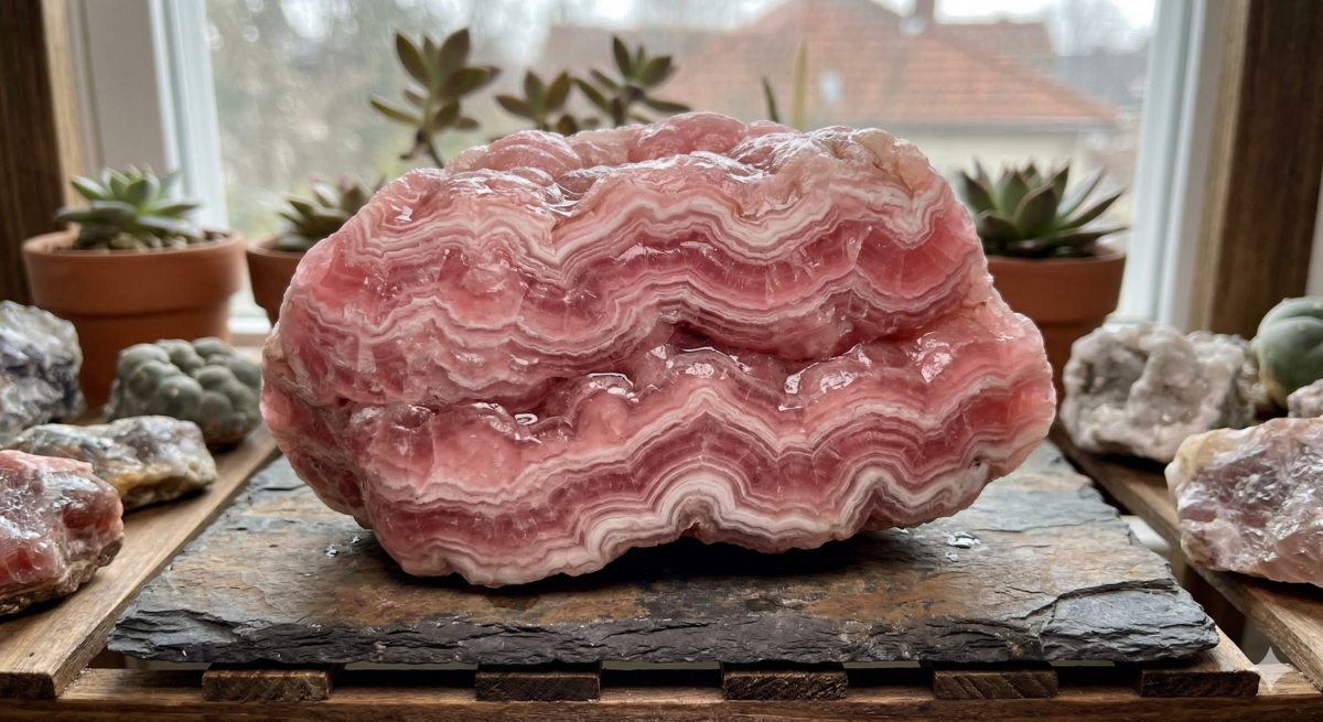 紅紋石學名為「菱錳礦」，產自阿根廷，因此也被稱為「印加玫瑰」。