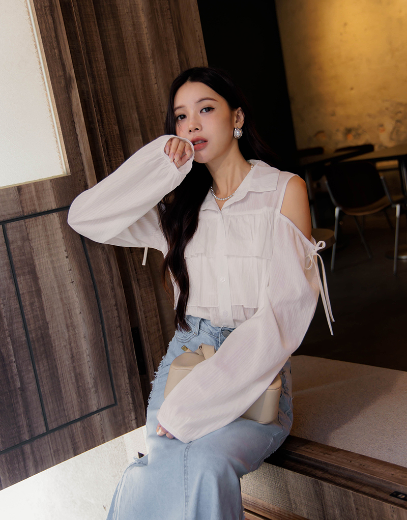 seoulmate 好感挖肩綁帶蛋糕襯衫